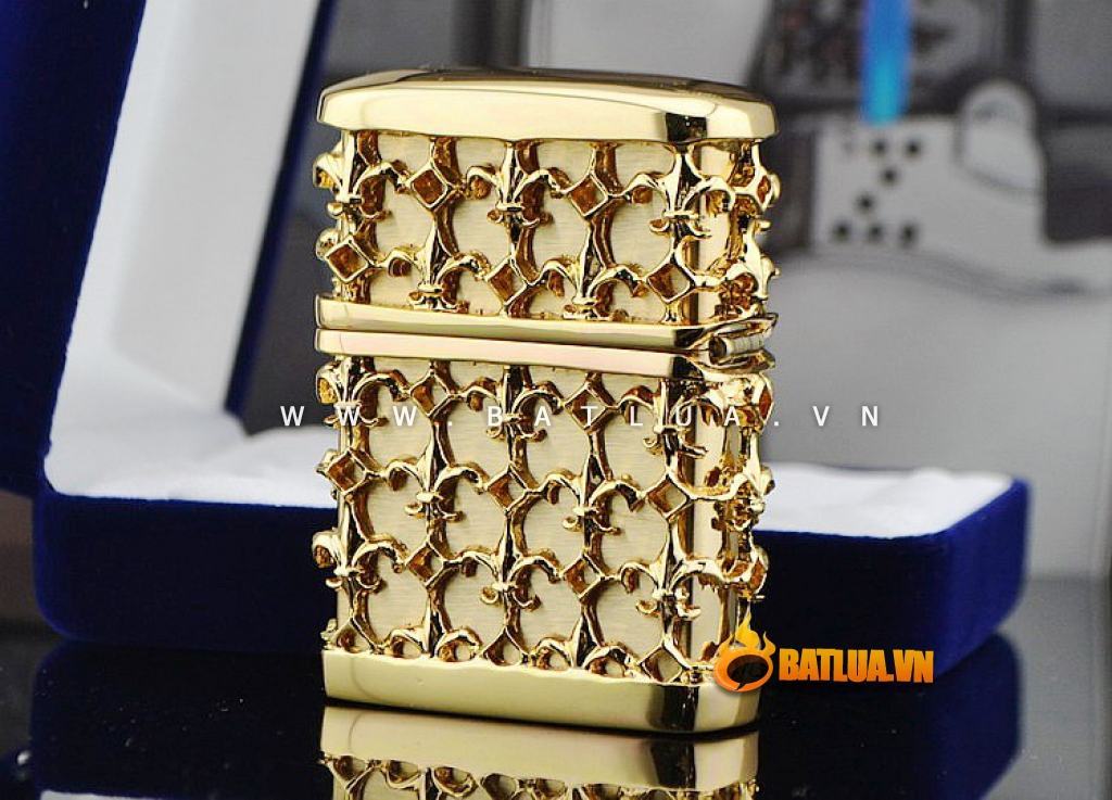 Bật lửa Zippo chính hãng mạ vàng họa tiết đan xen nổi