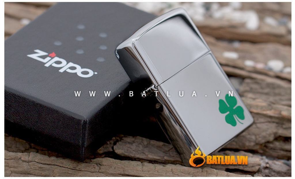 Bật lửa Zippo chính hãng 24007 cỏ 4 lá măn máy