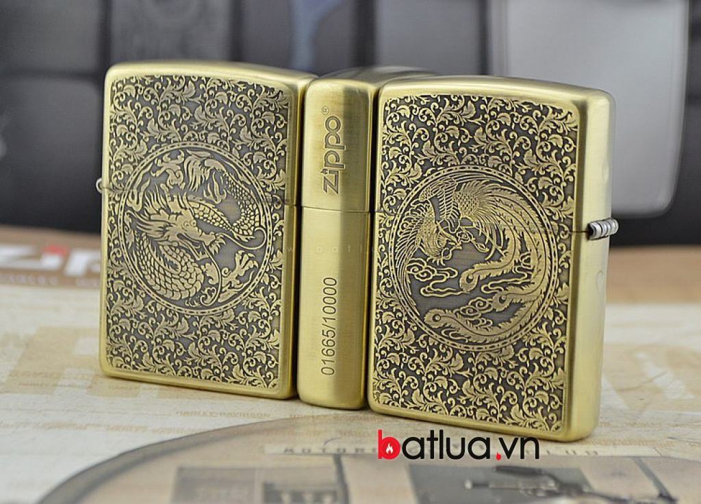 Bật lửa zippo đồng khắc rồng phượng