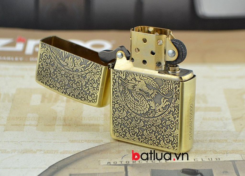 Bật lửa zippo đồng khắc rồng phượng