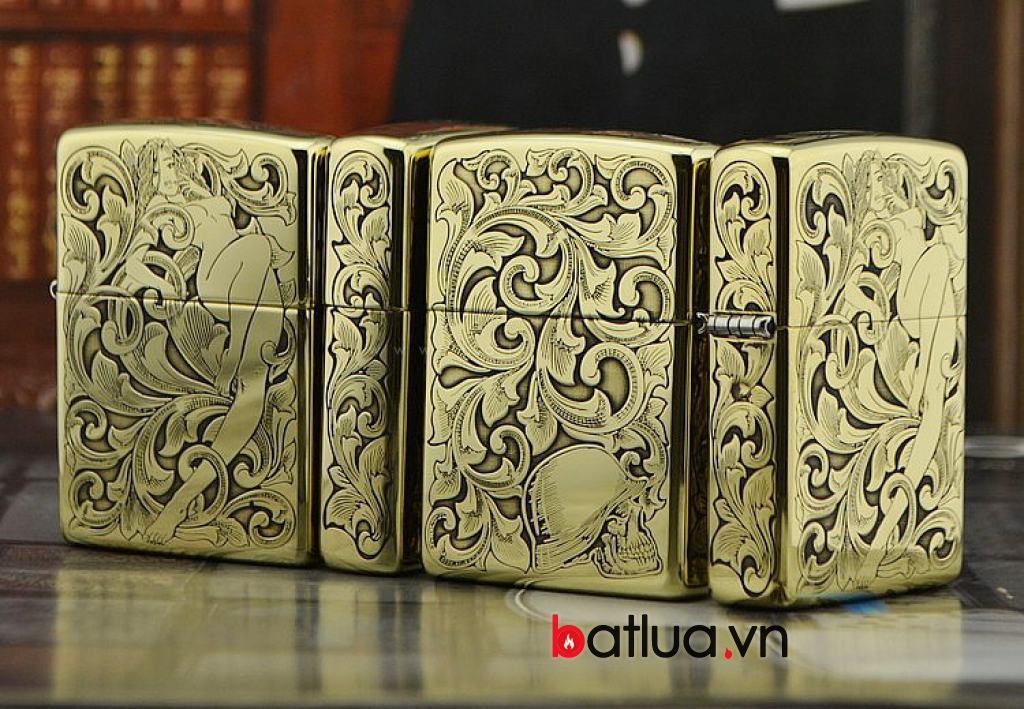 Bật lửa Zippo chính hãng đồng Armor dày khắc họa tiết cô gái