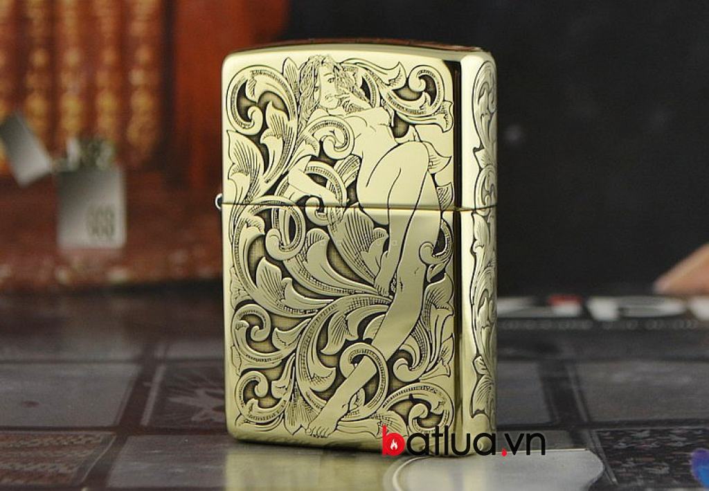 Bật lửa Zippo chính hãng đồng Armor dày khắc họa tiết cô gái