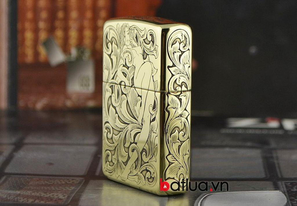 Bật lửa Zippo chính hãng đồng Armor dày khắc họa tiết cô gái