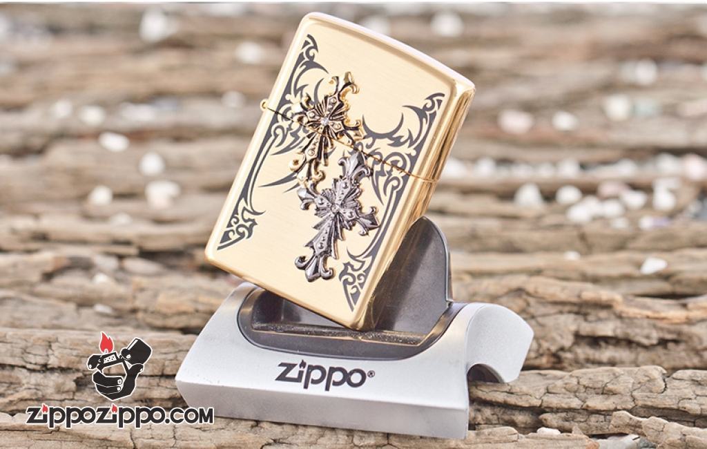 Bật lửa Zippo đồng khắc nổi hình thánh giá