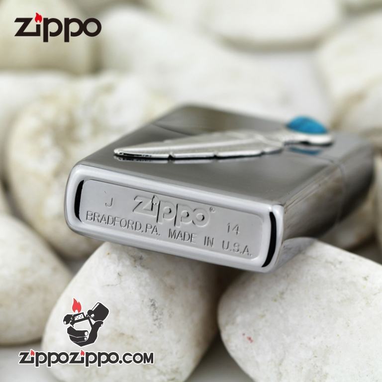Bật lửa Zippo gương đen khắc lông vũ