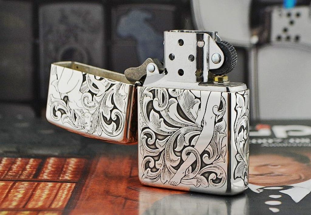 Bật lửa Zippo Bạc nguyên khối khắc hình cô gái