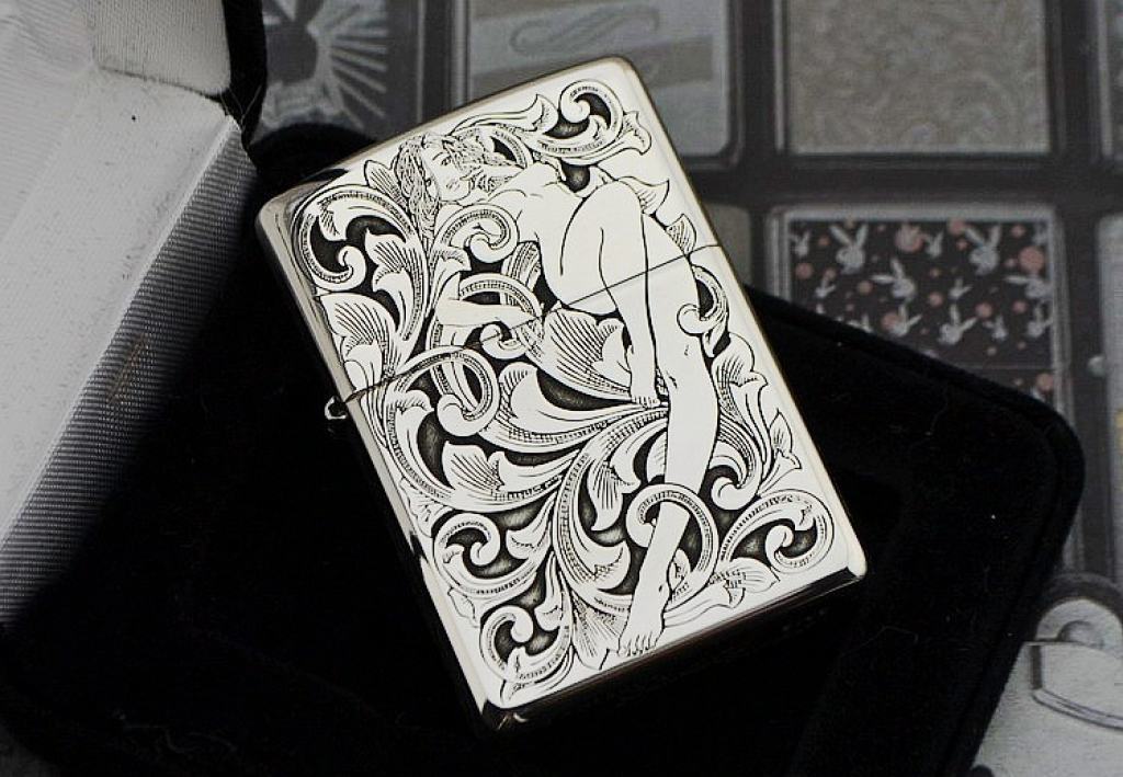 Bật lửa Zippo Bạc nguyên khối khắc hình cô gái