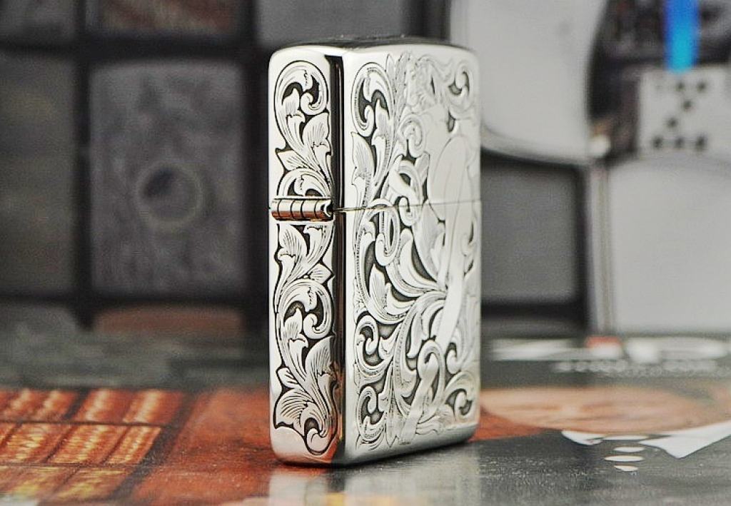Bật lửa Zippo Bạc nguyên khối khắc hình cô gái