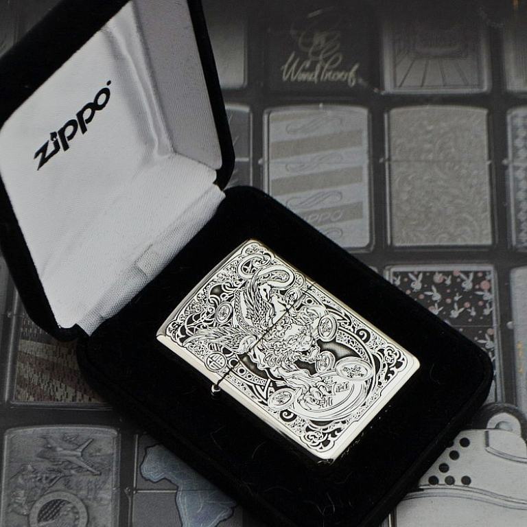 Bật lửa Zippo phiên bản Bạc nguyên khối khắc Tỳ Hưu