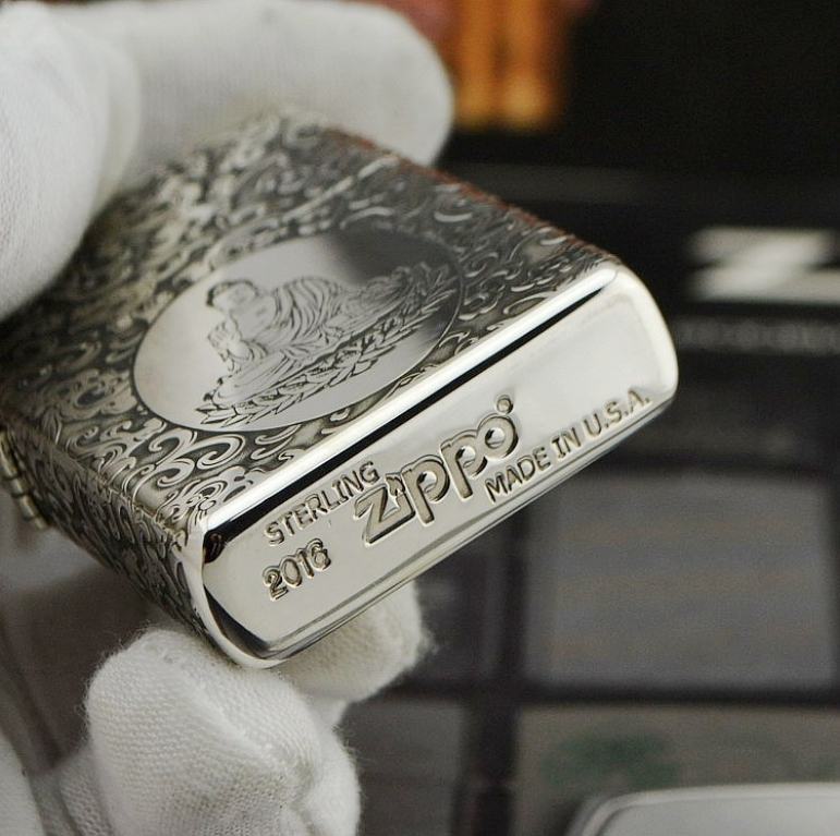 Bật lửa Zippo Bạc nguyên khối khắc Phật Như Lai
