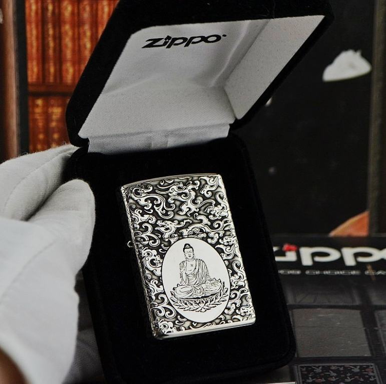 Bật lửa Zippo Bạc nguyên khối khắc Phật Như Lai