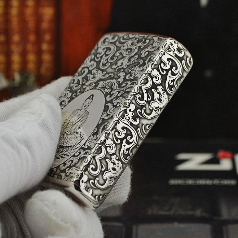 Bật lửa Zippo Bạc nguyên khối khắc Phật Như Lai