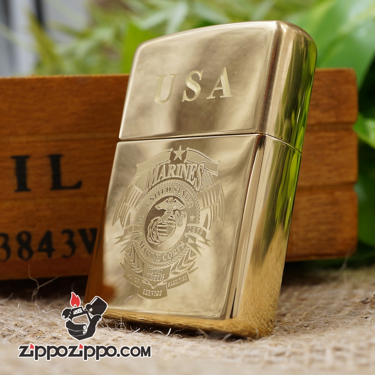 bật lửa zippo vàng bóng khắc Logo USA