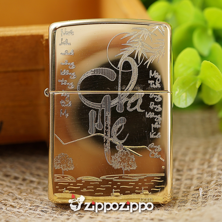 BẬT LỬA ZIPPO CHÍNH HÃNG ĐỒNG VÀNG KHẮC CHA MẸ
