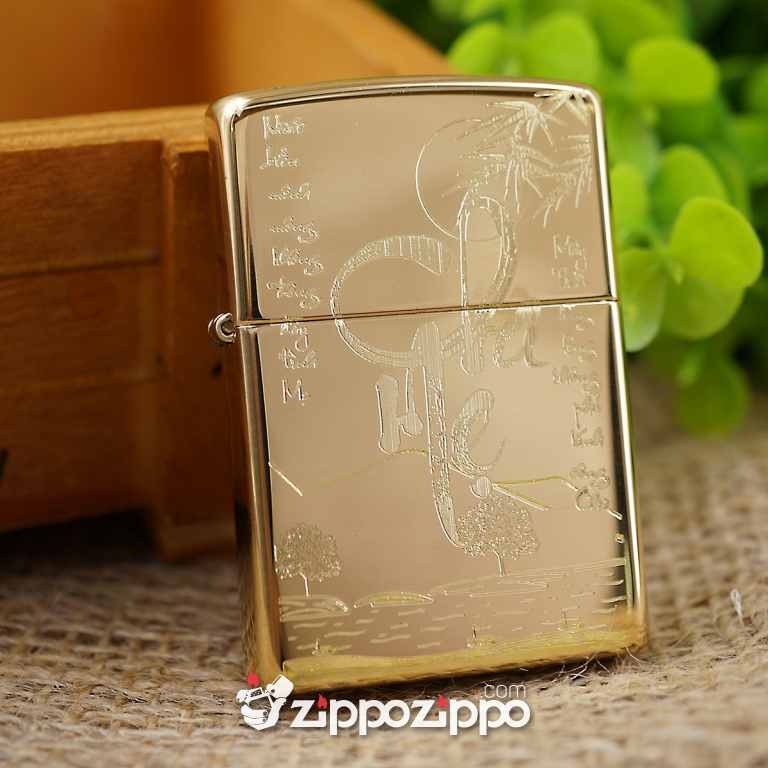 BẬT LỬA ZIPPO CHÍNH HÃNG ĐỒNG VÀNG KHẮC CHA MẸ