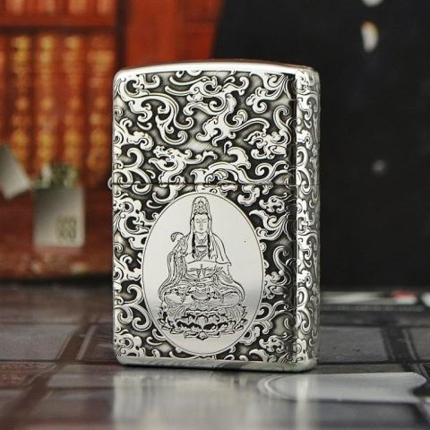 Bật lửa Zippo Bạc nguyên khối khắc Quan Thế Âm Bồ Tát