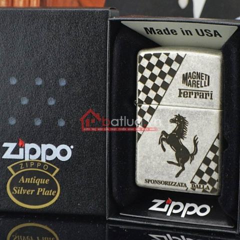 Bật lửa Zippo chĩnh hãng bạc cổ khắc Ferrari
