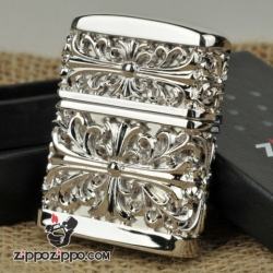 Bật lửa Zippo chính hãng bạc khắc hoa văn ngang - Mã SP: ZPC0925