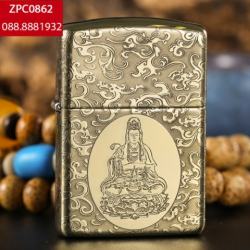 Bật lửa Zippo đồng khắc quan âm có mây bao quanh - Mã SP: ZPC0862