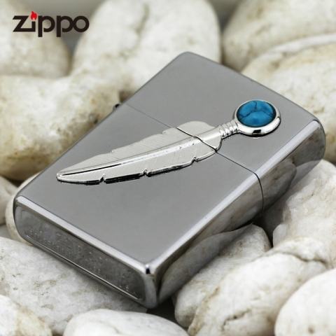Bật lửa Zippo gương đen khắc lông vũ