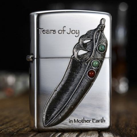 Bật lửa Zippo khắc nổi Idian lông vũ đính đá