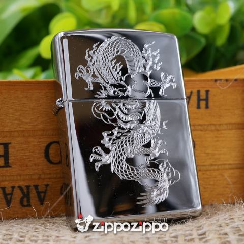 bật lửa zippo mầu bạc khắc rồng