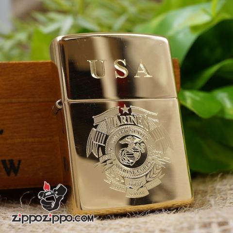 bật lửa zippo vàng bóng khắc Logo USA