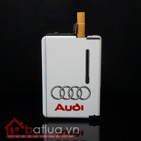 Hộp đựng thuốc lá đa năng đẩy thuốc sáng tạo kiêm lửa khò Audi màu trắng