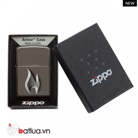 Zippo Armor đen huyền băng khắc sâu cao cấp 3D hình ảnh ngọn lửa Zippo
