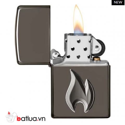 Zippo Armor đen huyền băng khắc sâu cao cấp 3D hình ảnh ngọn lửa Zippo