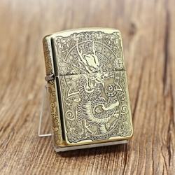 Zippo Chính Hãng Đồng Khắc Rồng Jinlong Họa TIết Tinh Xảo Bản Dày Armor - Mã SP: ZPC1077