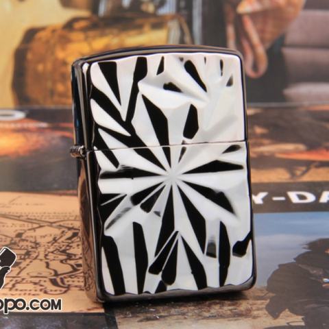 Zippo Chính Hãng Màu Xám Vỏ Dập Nổi Họa Tiết Đá Thạch Anh